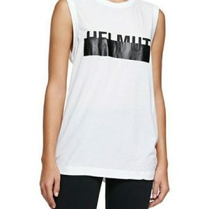 Helmut Lang White Black logo tank top Size: sm xs